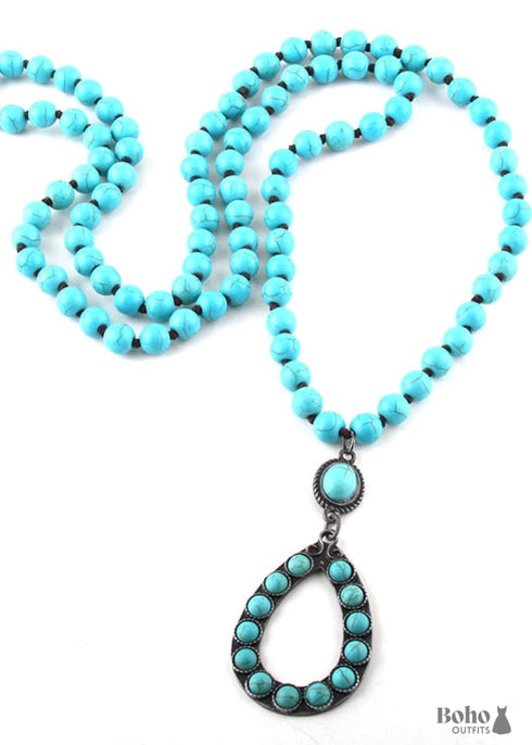 Boho Necklace, Jewelry Set, RH Turquoise White Blue Natural Stone